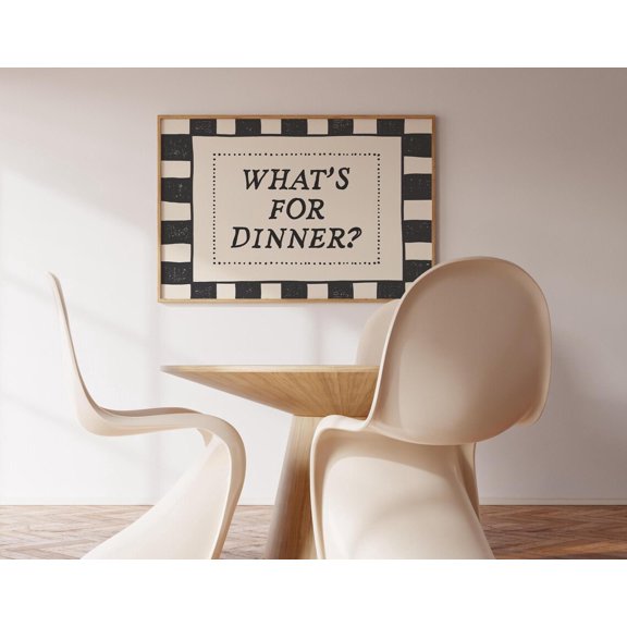 What'S For Dinner Trendy Kitchen Black And White Stripe Typography Print