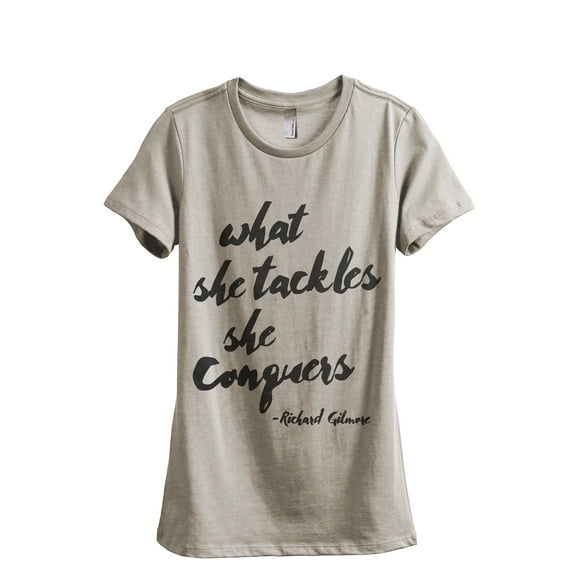 What She Tackles She Conquers Women's Fashion Relaxed T-Shirt Tee Heather Tan Medium