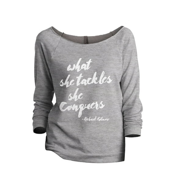 What She Tackles She Conquers Women's Fashion Slouchy 3/4 Sleeves Raglan Lightweight Sweatshirt Sport Grey Medium