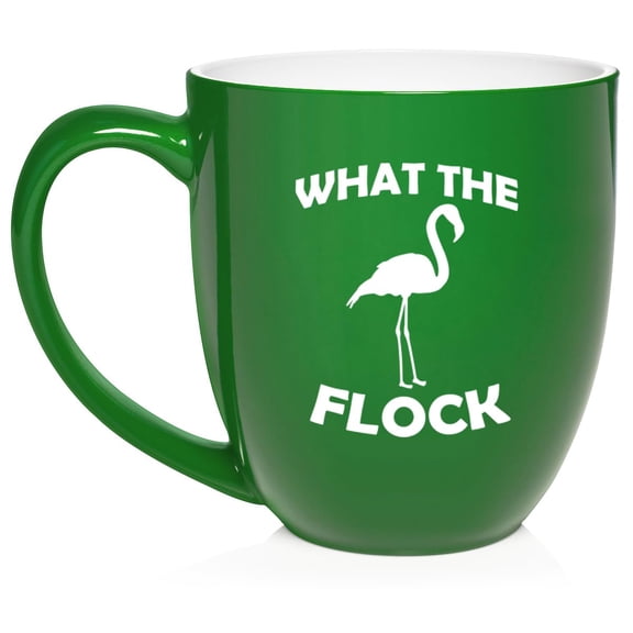 What The Flock Funny Flamingo Ceramic Coffee Mug Tea Cup Gift (16oz Green)