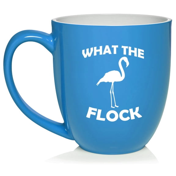 What The Flock Funny Flamingo Ceramic Coffee Mug Tea Cup Gift (16oz Light Blue)