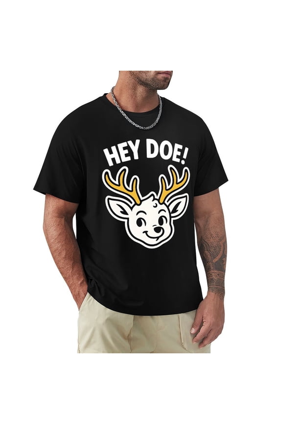 What Up Doe Playful Deer Pun With Casual Greeting Men's HD Print Classic Short Sleeve T-Shirts Black Medium
