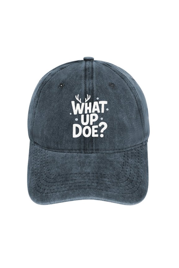 What Up Doe Playful Deer Pun With Casual Greeting Navy Adjustable Baseball Cap for Men Women, Classic Casual Snapback Hat