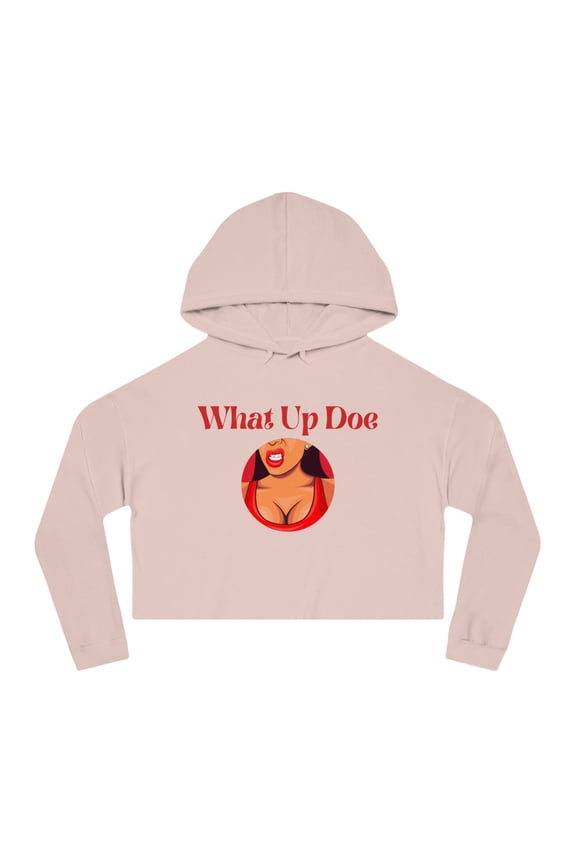 What Up Doe Slang Greeting Crop Hoodie Sweatshirt Trendy Female Graphic red