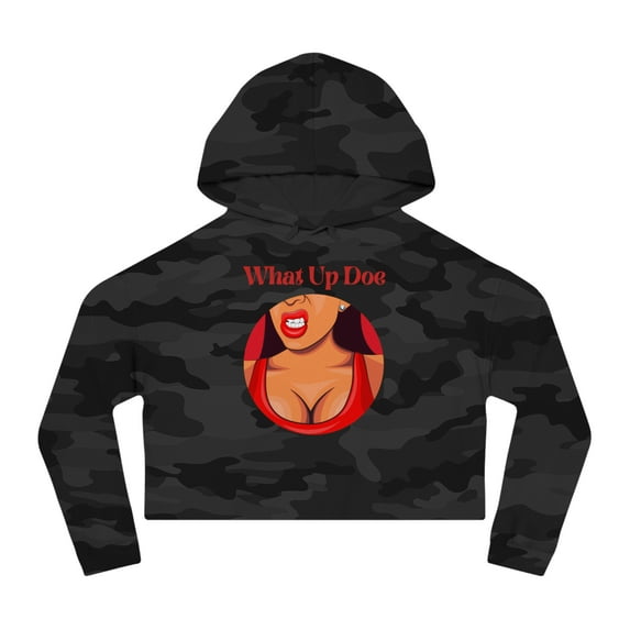 What Up Doe Slang Greeting Crop Hoodie Sweatshirt Trendy Female Graphic