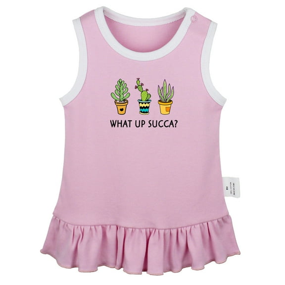 What Up Succa Cactus Funny Dresses For Baby, Newborn Babies Skirts, Infant Princess Dress, 0-24M Kids Graphic Clothes (Pink Sleeveless Dresses, 0-6 Months)