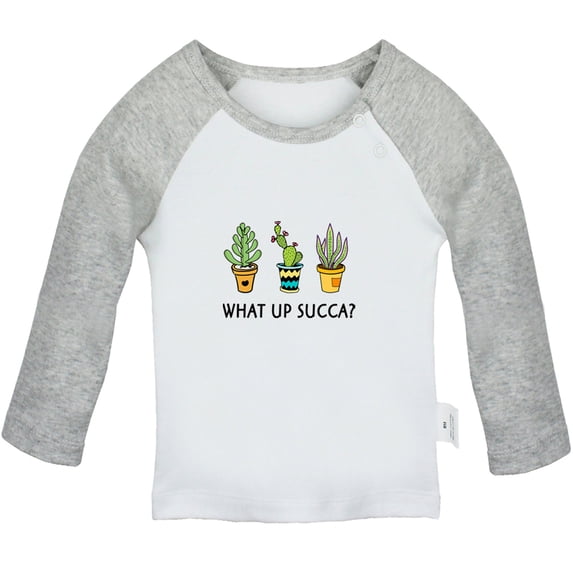What Up Succa Cactus Funny T shirt For Baby, Newborn Babies T-shirts, Infant Tops, 0-24M Kids Graphic Tees Clothing (Long Gray Raglan T-shirt, 18-24 Months)
