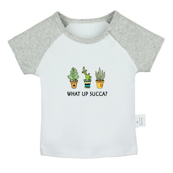 What Up Succa Cactus Funny T shirt For Baby, Newborn Babies T-shirts, Infant Tops, 0-24M Kids Graphic Tees Clothing (Short Gray Raglan T-shirt, 18-24 Months)