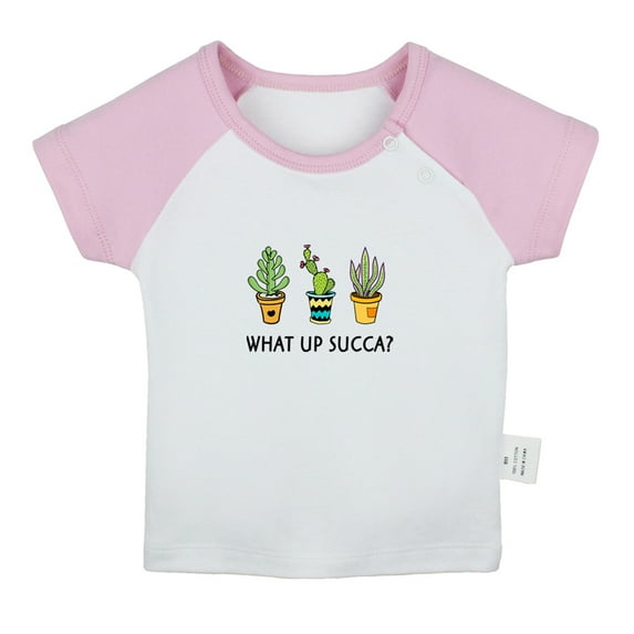 What Up Succa Cactus Funny T shirt For Baby, Newborn Babies T-shirts, Infant Tops, 0-24M Kids Graphic Tees Clothing (Short Pink Raglan T-shirt, 18-24 Months)