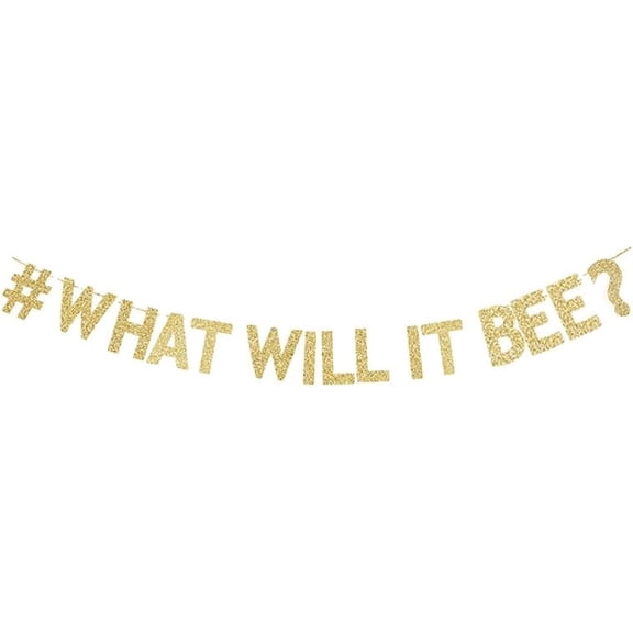 #What Will It Bee ? Banner, Gender Reveal/Baby Shower/Boy or Girl Party Decorations gold Gliter Paper Sign