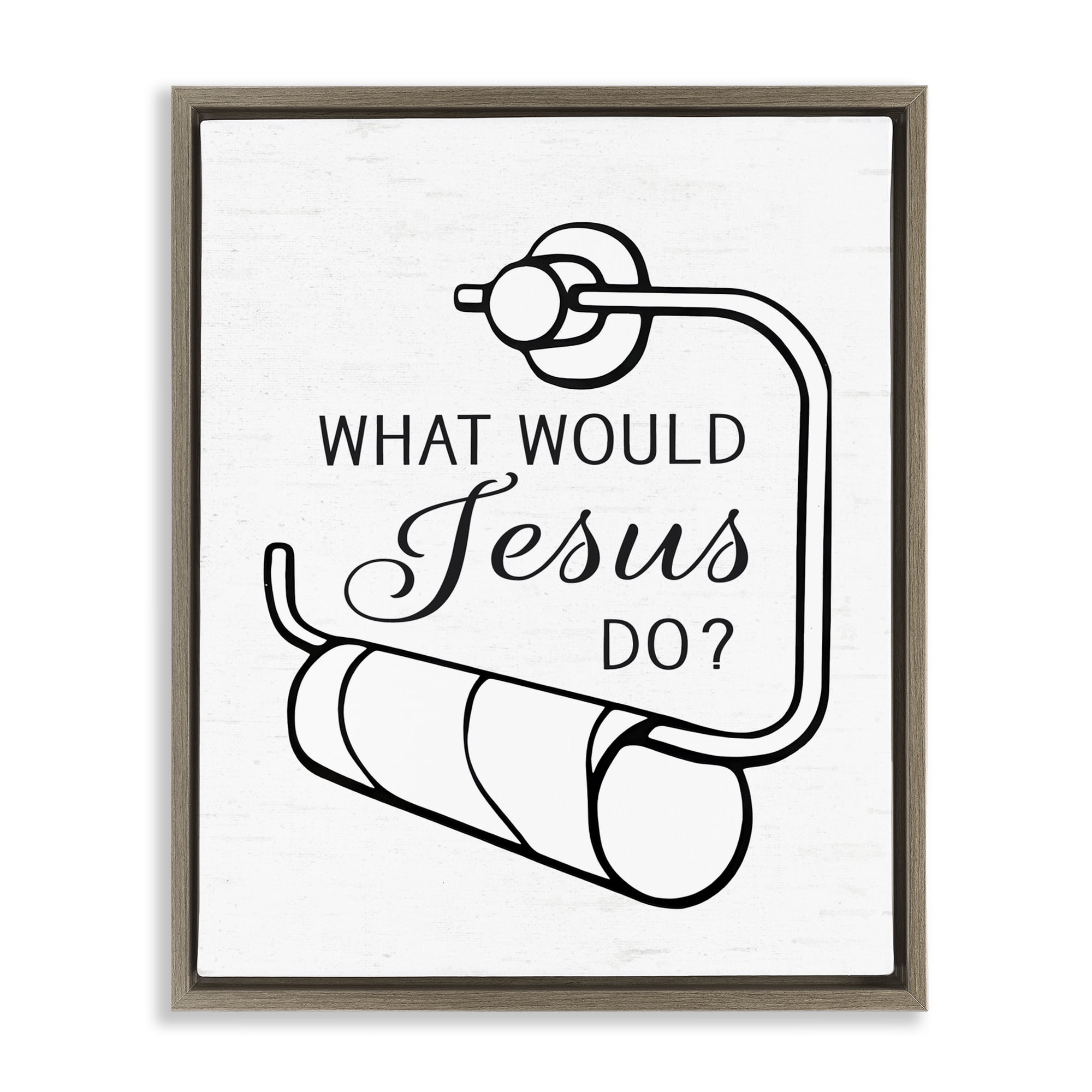 What Would Jesus Do Toilet Paper Brown Framed Floater Canvas Wall Art, design by Lettered and Lined