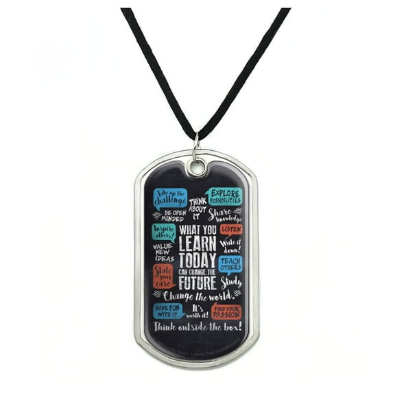 What You Learn Today Can Change the Future World Military Dog Tag Pendant Necklace with Cord