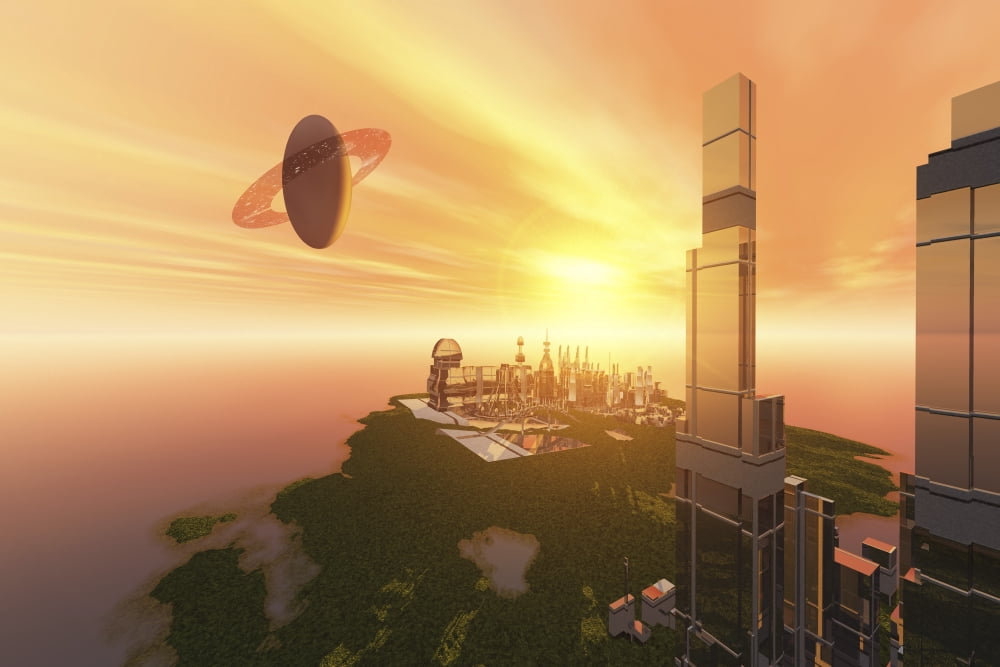 What civilization may look like in the future on one of Saturns moons Canvas Art - Corey FordStocktrek Images (35 x 23)