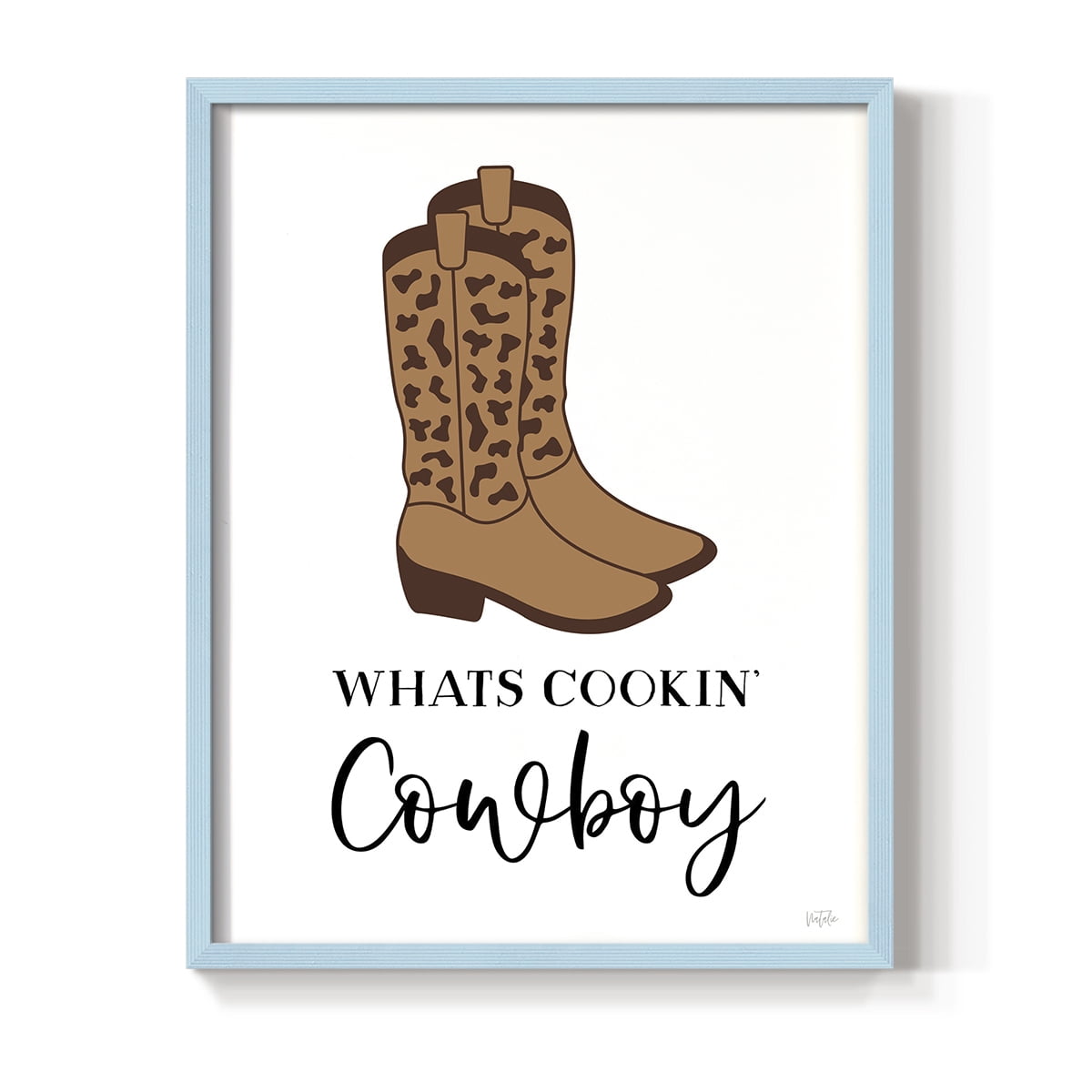 What's Cookin' Cowboy Framed Print in Blue Solid Wood 11 x 14 Framed Print
