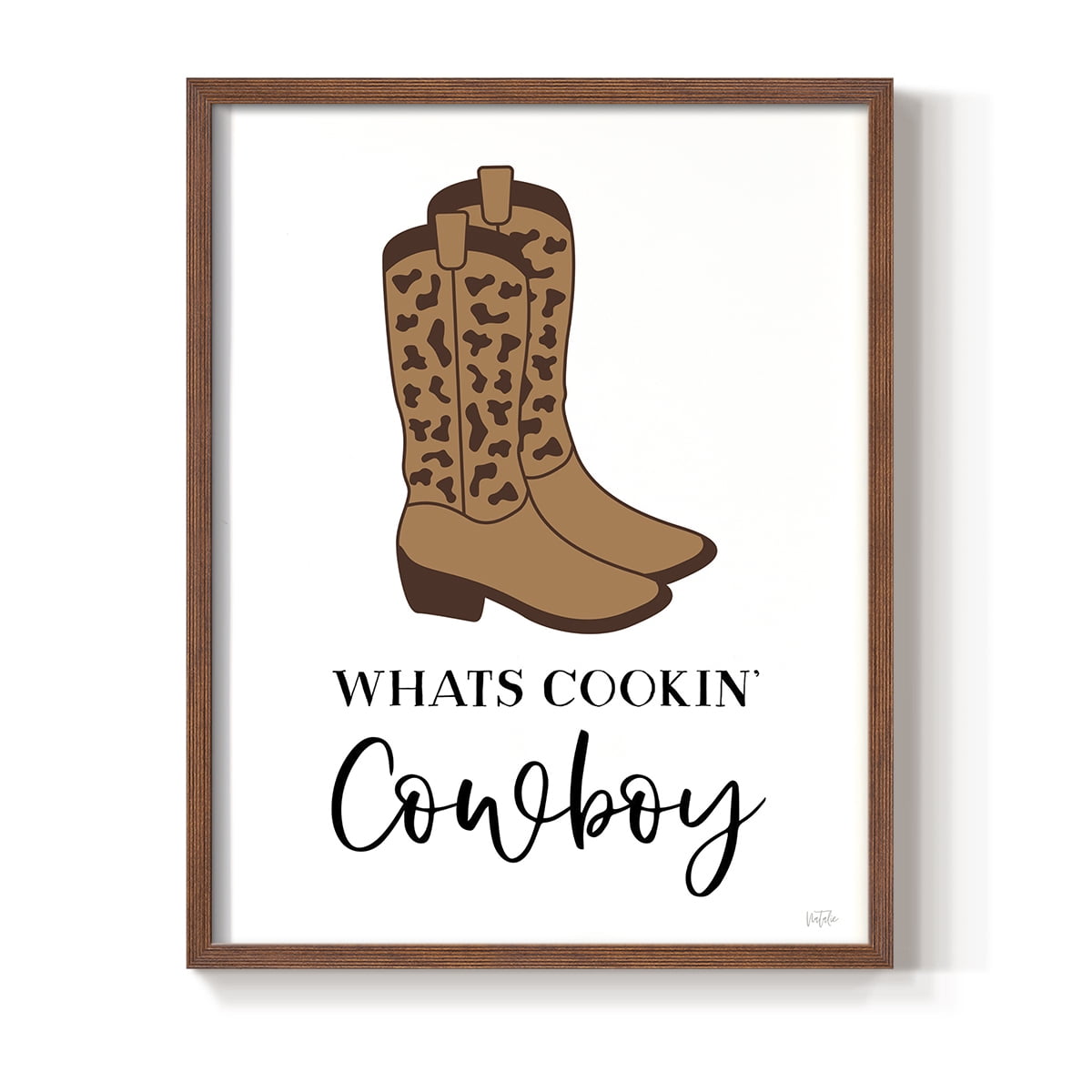 What's Cookin' Cowboy Framed Print in Brown Solid Wood 11 x 14 Framed Print