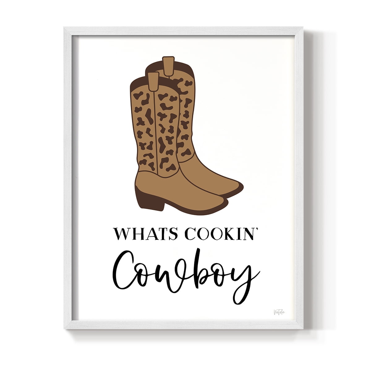 What's Cookin' Cowboy Framed Print in White Solid Wood 8 x 10 Framed Print