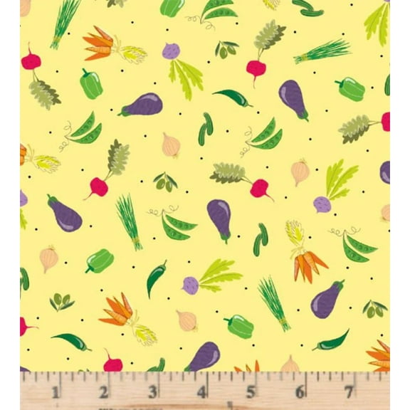 What's Cookin' Veggies Yellow Cotton Fabric