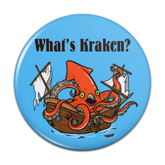 What's Kraken Giant Squid Destroying Ship Kitchen Refrigerator Locker Button Magnet