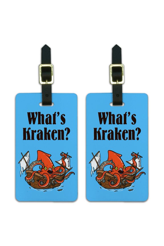 What's Kraken Giant Squid Destroying Ship Luggage ID Tags Suitcase Carry-On Cards - Set of 2
