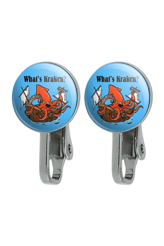 What's Kraken Giant Squid Destroying Ship Novelty Clip-On Stud Earrings