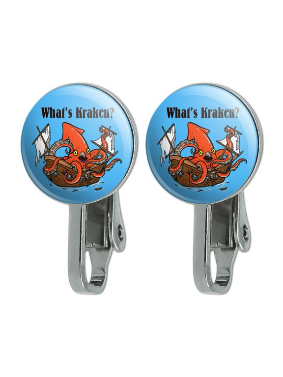 What's Kraken Giant Squid Destroying Ship Novelty Clip-On Stud Earrings
