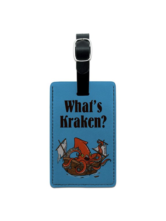 What's Kraken Giant Squid Destroying Ship Rectangle Leather Luggage Card Suitcase Carry-On ID Tag