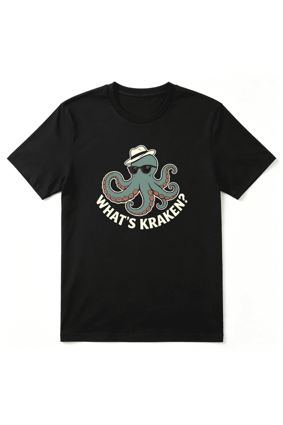 What's Kraken Octopus Retro Graphic Tee for Men and Women, Playful Beach Cotton Short Sleeves T-Shirt