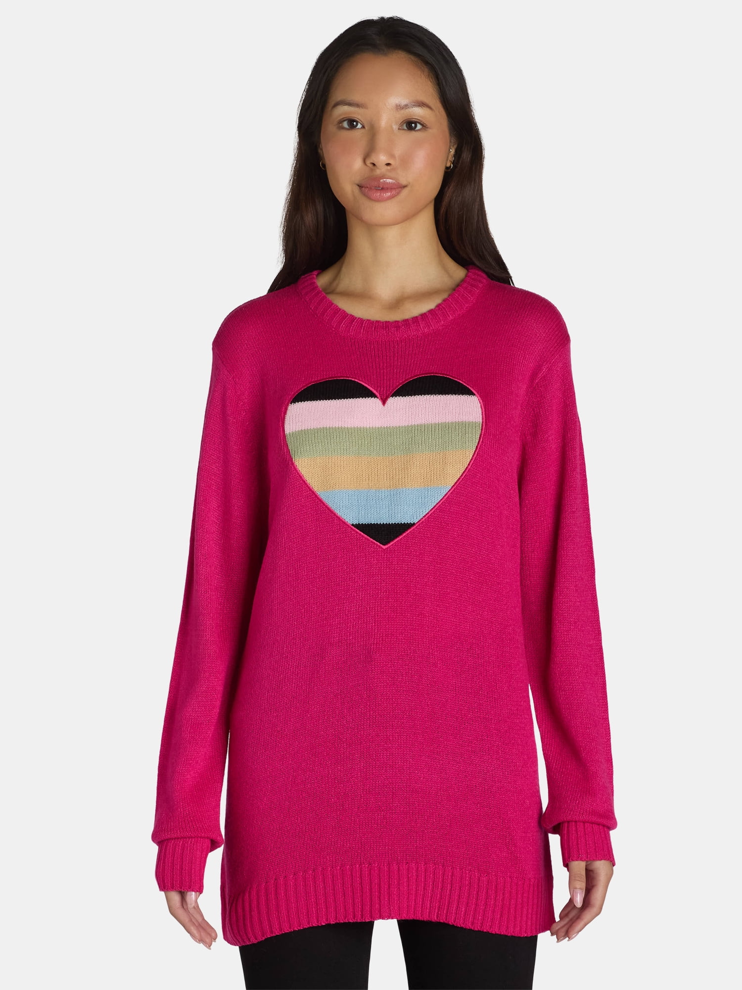 What's Next Women's and Women's Plus Size Heart Patch Pullover Sweater