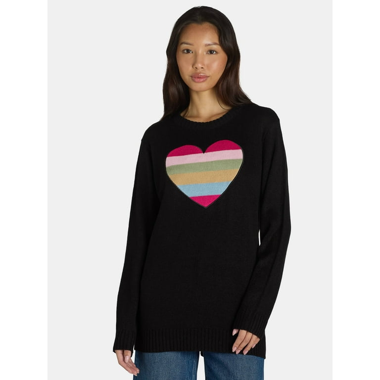 What s Next Women s Heart Patch Pullover Walmart