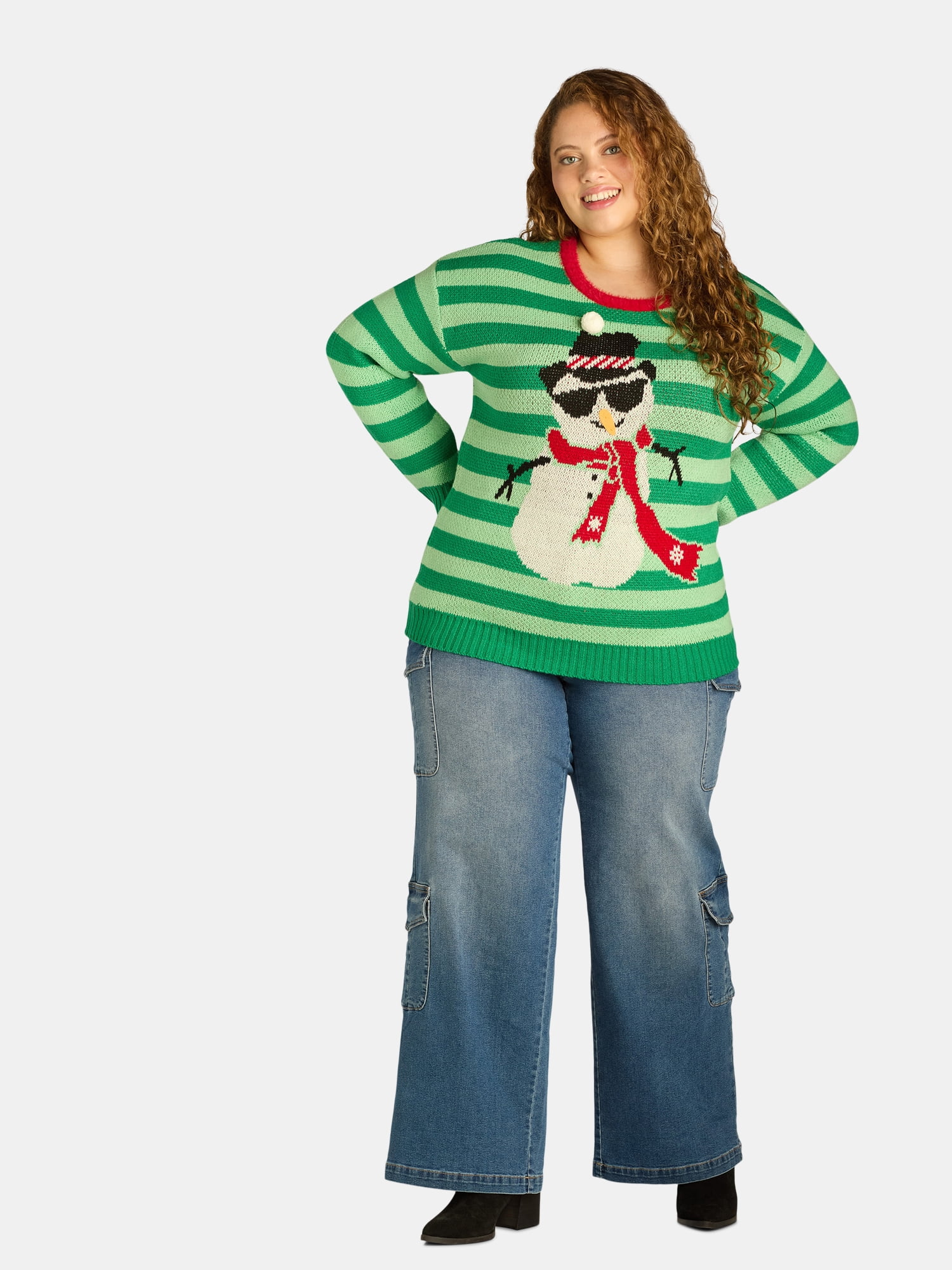 Pull De Noël Hulu Taille 3XL Femme - Laine Acrylique, Motif De Noël, Manches Longues
