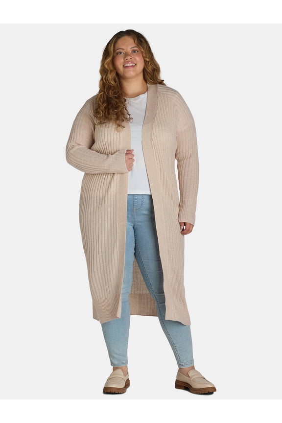 Women's Plus Size Ribbed Long Duster Cardigan, Sizes 1X-4X
