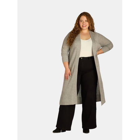 What's Next Women's Plus Size Ribbed Long Duster Cardigan, Sizes 1X-4X