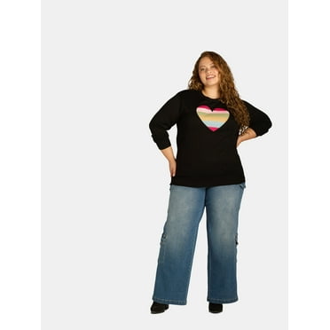 What's Next Women's and Women's Plus Size Heart Patch Pullover Sweater, Sizes S-4X