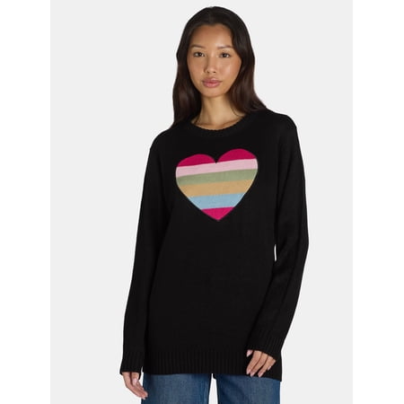 What's Next Women's and Women's Plus Size Heart Patch Pullover Sweater, Sizes S-4X