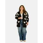 WHAT'S NEXT Women's and Women's Plus Size Intarsia Cardigan with Long Sleeves, Sizes XS-4X