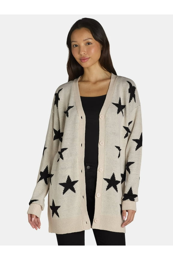 Women's and Women's Plus Size Intarsia Cardigan with Long Sleeves, Sizes XS-4X