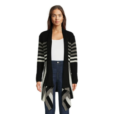 What's Next Women's and Women's Plus Striped Flyaway Cardigan Sweater, Midweight, Sizes XS-4X