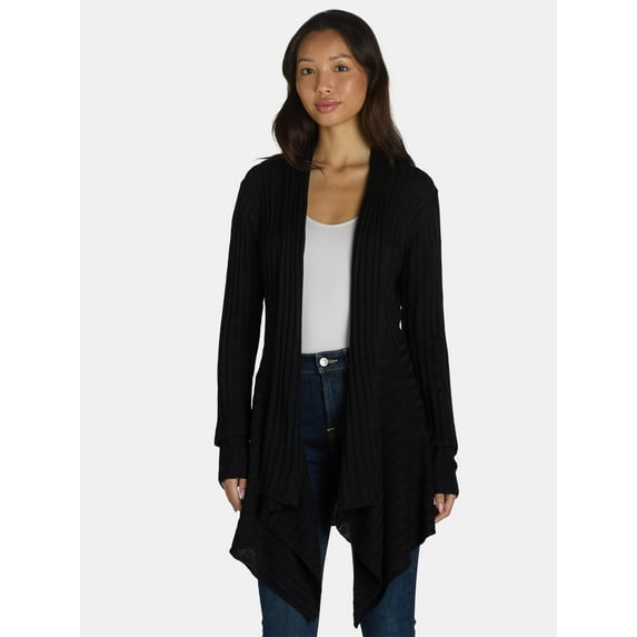 What's Next Women's and Women's Plus Striped Flyaway Cardigan Sweater, Midweight, Sizes XS-4X