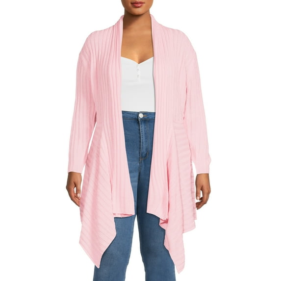 What's Next Women's and Women's Plus Striped Flyaway Cardigan Sweater, Midweight, Sizes XS-4X