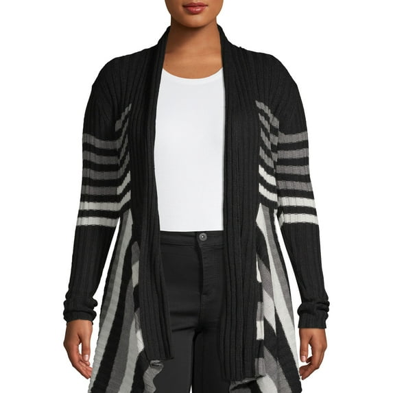 What's Next Women's and Women's Plus Striped Flyaway Cardigan Sweater, Midweight, Sizes XS-4X