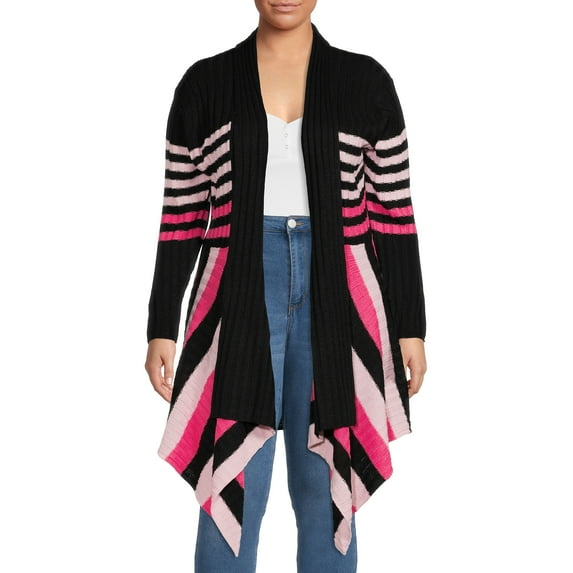 What's Next Women's and Women's Plus Striped Flyaway Cardigan Sweater, Midweight, Sizes XS-4X