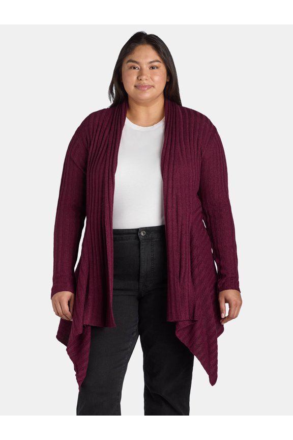 Women's and Women's Plus Striped Flyaway Cardigan Sweater, Midweight, Sizes XS-4X