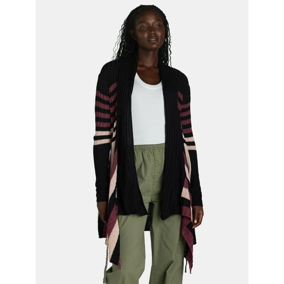 What's Next Women's and Women's Plus Striped Flyaway Cardigan Sweater, Midweight, Sizes XS-4X