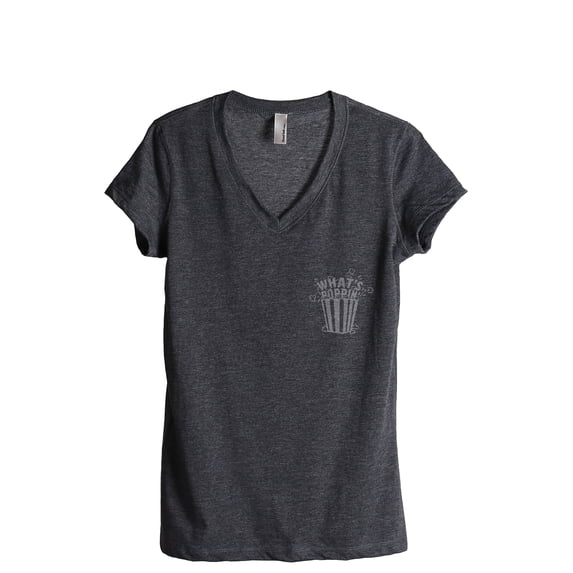 What's Poppin Women's Fashion Relaxed V-Neck T-Shirt Tee Charcoal Grey 2X-Large
