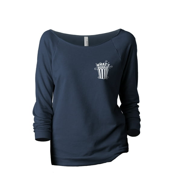 What's Poppin Women's Fashion Slouchy 3/4 Sleeves Raglan Lightweight Sweatshirt Navy Medium