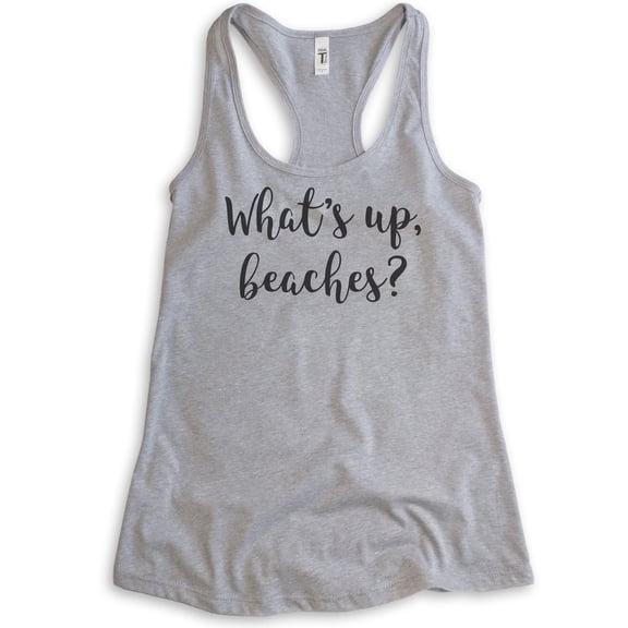 What's Up Beaches Tank Top, Ladies Racerback Tank Top, Beach Tank, Vacation Tank, Heather Gray, Large