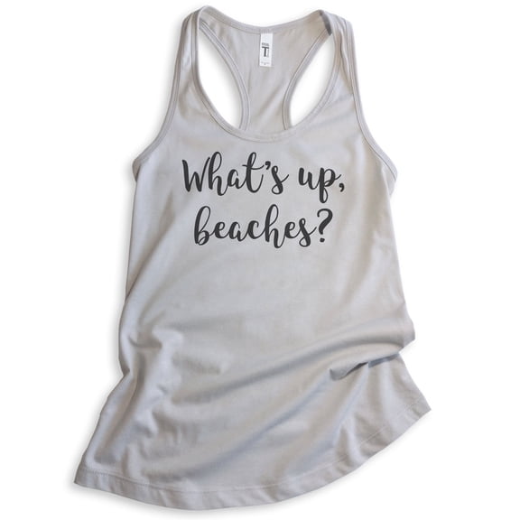 What's Up Beaches Tank Top, Ladies Racerback Tank Top, Beach Tank, Vacation Tank, Silver Gray, Large