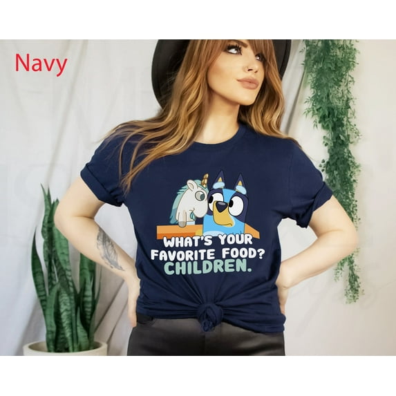 What's Your Favorite Food? Children Bluey T-shirt, Unicorn Blue Dog Funny Shirt, Bluey Family Friends Tee