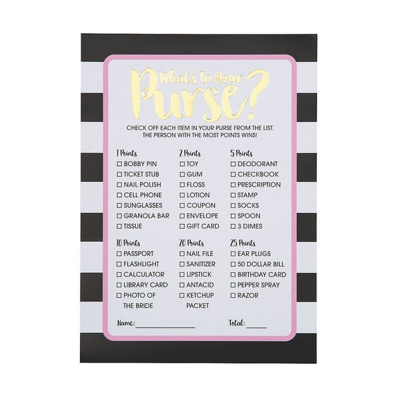 What’s in Your Purse Bridal Shower Game Cards, Toys, Wedding, 12 Pieces