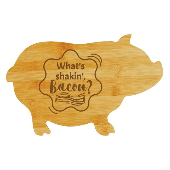 Whats shakin, bacon? (13.75 x 8.75") Pig Shape Cutting Board | Funny Decorative Kitchen Chopping Board